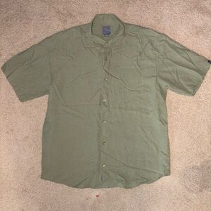 Y2K Quiksilver Shirt Mens Large Green Striped Short Sleeve Button Up